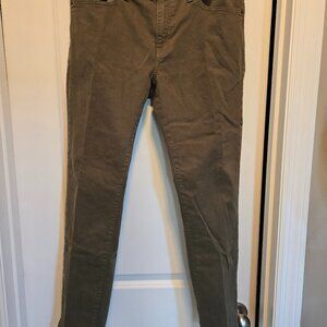 Men's JCrew Flex green 5-pocket jeans; slim cut; 33 x 30